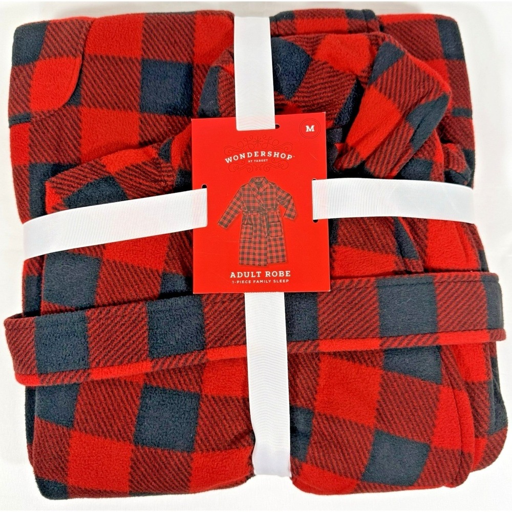 Wondershop Adult Robe Unisex Medium Red Buffalo Plaid Fleece Sleepwear NWT